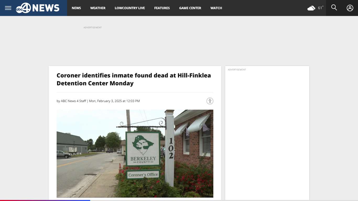 Coroner identifies inmate found dead at Hill-Finklea Detention Center Monday