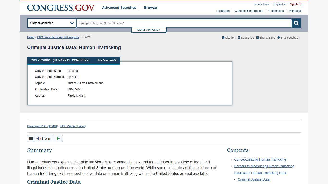 Criminal Justice Data: Human Trafficking | Congress.gov | Library of Congress